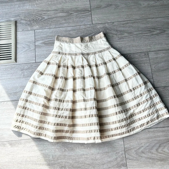 Club Monaco Ivory Tan Striped Pleated Circle Skirt - Picture 3 of 11